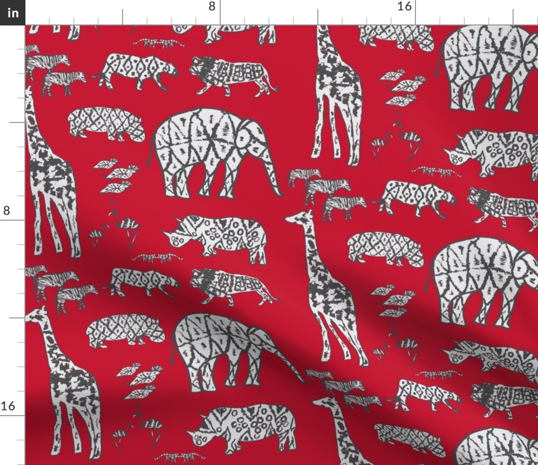 red zoo animal ikat nursery