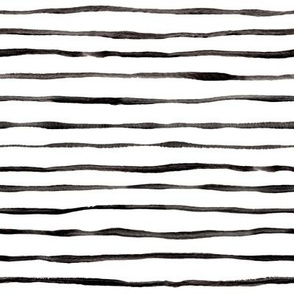 Simple Hand Painted Stripe Pattern in Black and White - horizontal
