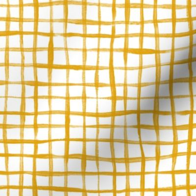 Loose Weave Hand Painted Check Pattern in Mustard Yellow and White