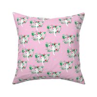 Sweet botanical garden boho baby elephants tropical summer leaves and flowers green pink