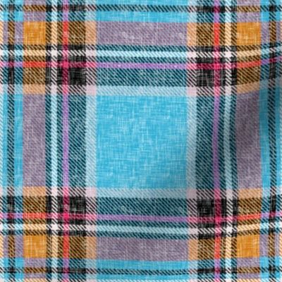 Blue, orange + mauve Stewart plaid linen-weave by Su_G_©SuSchaefer