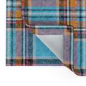 Blue, orange + mauve Stewart plaid linen-weave by Su_G_©SuSchaefer