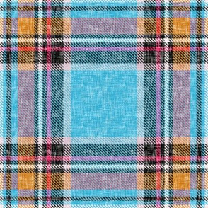 Blue, orange + mauve Stewart plaid linen-weave by Su_G_©SuSchaefer