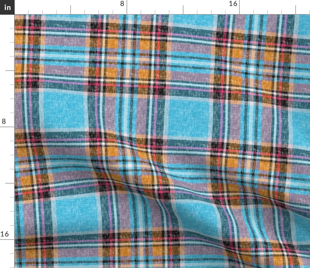 Blue, orange + mauve Stewart plaid linen-weave by Su_G_©SuSchaefer