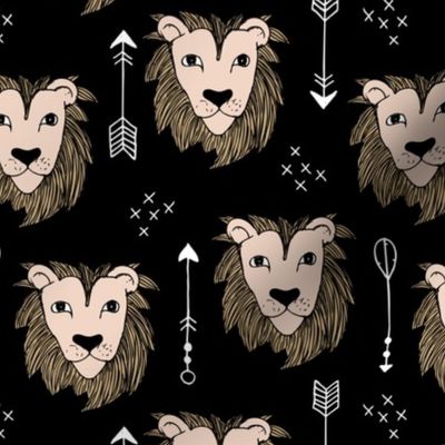 Cool winter lions and arrows safari night forest black copper