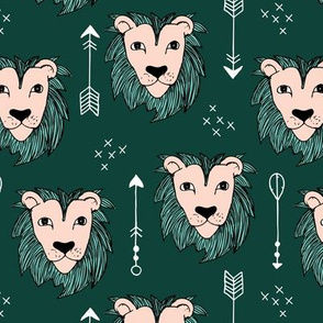 Cool winter lions and arrows safari night forest green