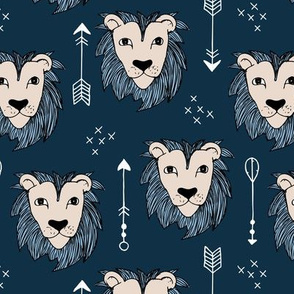 Cool winter lions and arrows safari night forest blue