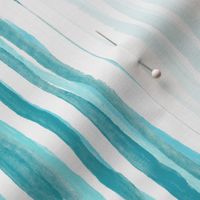 Rustic Gouache Stripe in Teal & Turquoise Blue on White
