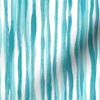 Rustic Gouache Stripe in Teal & Turquoise Blue on White