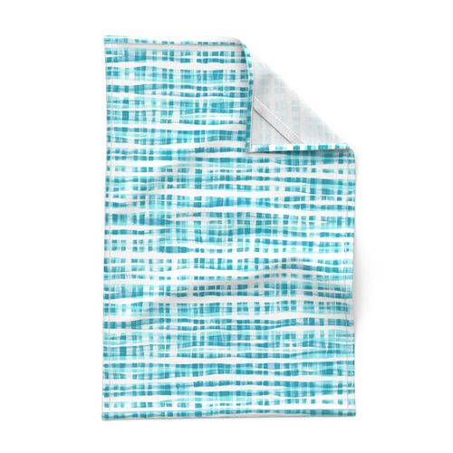 Rustic Gouache Check in Teal & Turquoise Blue on White