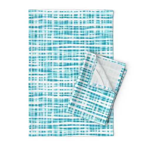 Rustic Gouache Check in Teal & Turquoise Blue on White