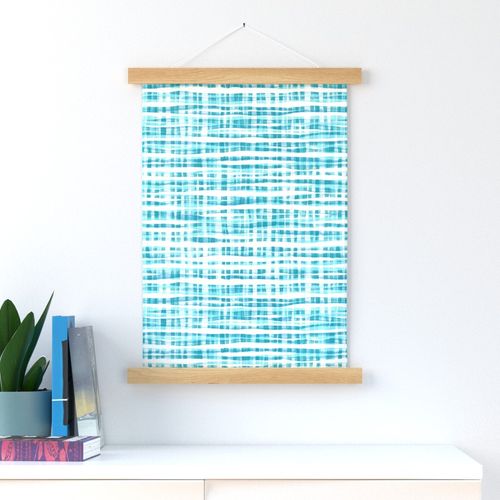 Rustic Gouache Check in Teal & Turquoise Blue on White