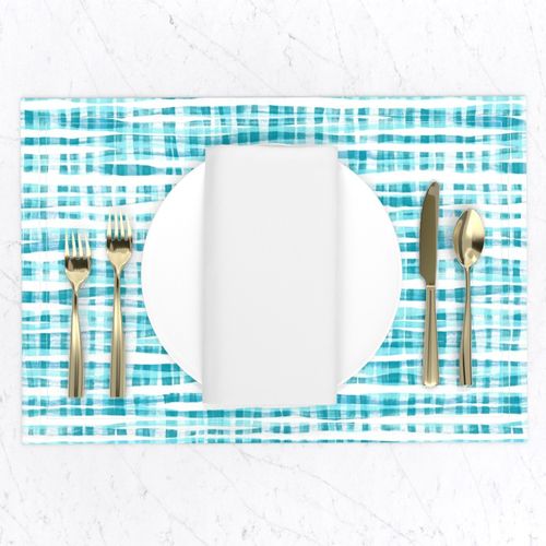 Rustic Gouache Check in Teal & Turquoise Blue on White