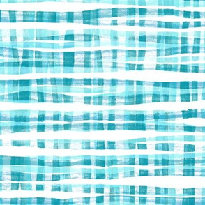 Rustic Gouache Check in Teal & Turquoise Blue on White