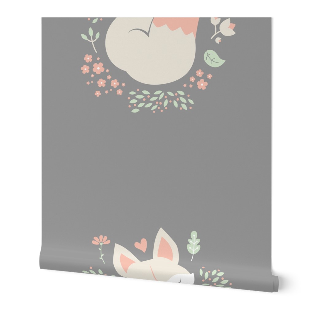 Sleeping Fox - Minky Panel - Grey