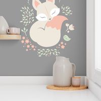 Sleeping Fox - Minky Panel - Grey