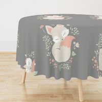 Sleeping Fox - Minky Panel - Grey