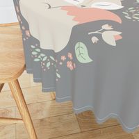 Sleeping Fox - Minky Panel - Grey