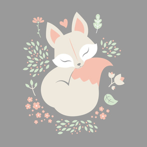 Sleeping Fox - Minky Panel - Grey