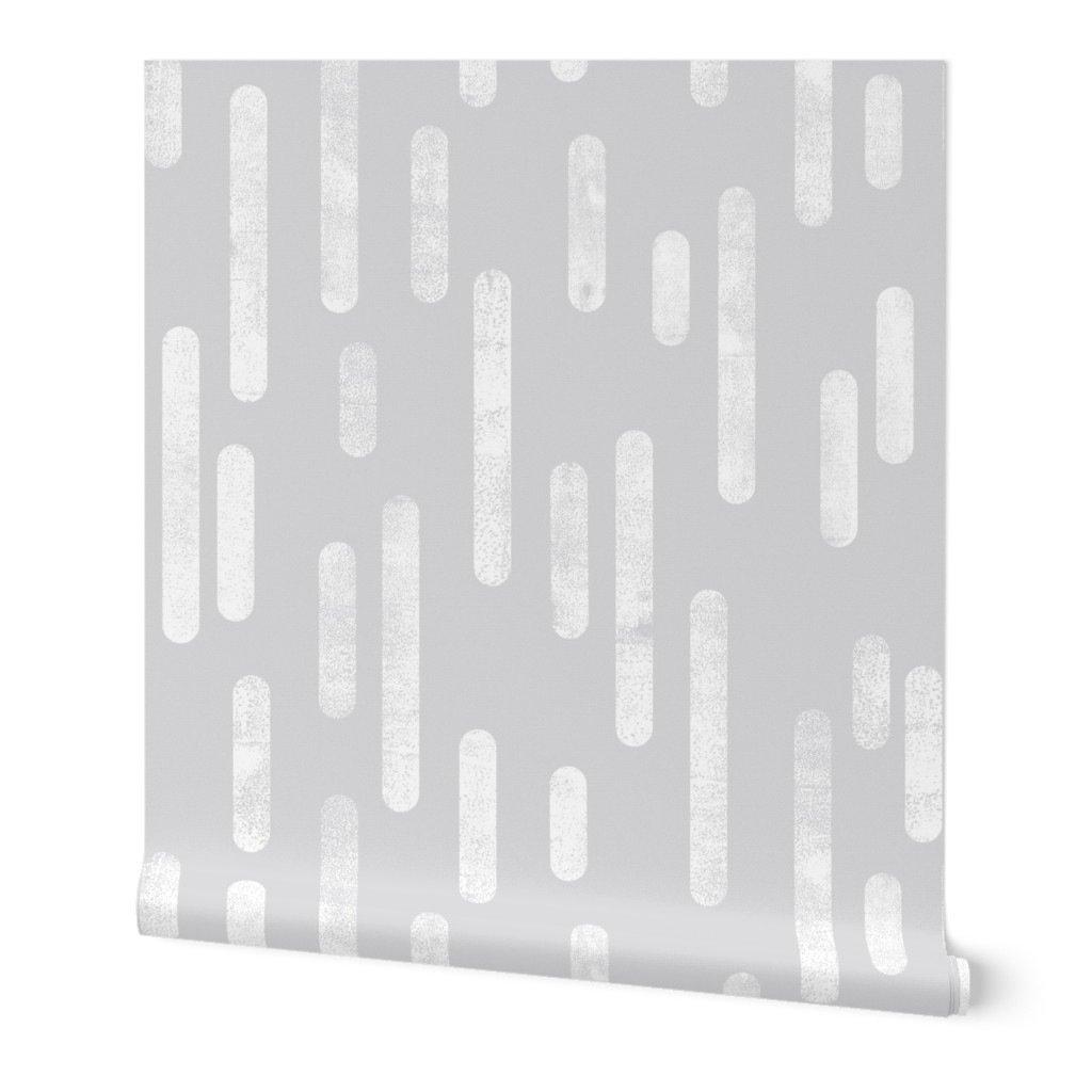 White on Pale Gray | Large Scale Inky Rounded Lines Pattern