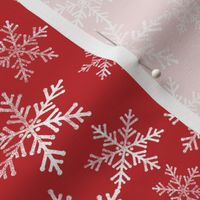Red + White Lino Print Christmas Snowflake Pattern