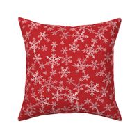 Red + White Lino Print Christmas Snowflake Pattern