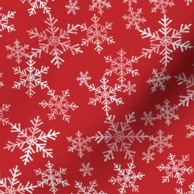 Red + White Lino Print Christmas Snowflake Pattern