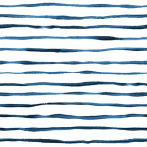 Simple Hand Painted Stripe Pattern in Indigo, Navy Blue and White - horizontal
