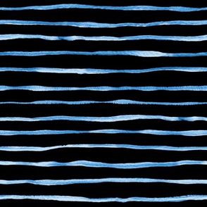 Simple Hand Painted Stripe Pattern in Cobalt Blue and Black - horizontal