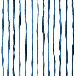 Simple Hand Painted Stripe Pattern in Indigo, Navy Blue and White - vertical