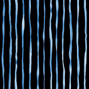 Simple Hand Painted Stripe Pattern in Cobalt Blue and Black - vertical