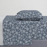 Lino Print Snowflakes | White Snowflakes on Dark Blue-Gray