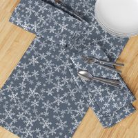 Lino Print Snowflakes | White Snowflakes on Dark Blue-Gray