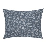 Lino Print Snowflakes | White Snowflakes on Dark Blue-Gray