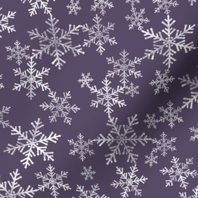 Lino Print Snowflakes | White Snowflakes on Dark Purple