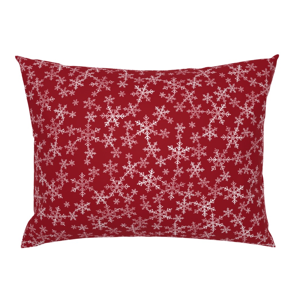 Lino Print Snowflakes | White Snowflakes on Dark Red