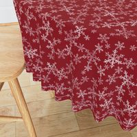 Lino Print Snowflakes | White Snowflakes on Dark Red