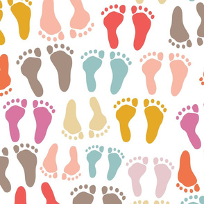Baby Footprints - Pink Brown Orange Blue