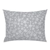 Lino Print White + Gray Christmas Snowflakes