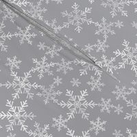 Lino Print White + Gray Christmas Snowflakes