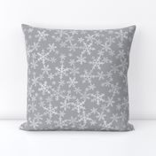 Lino Print White + Gray Christmas Snowflakes