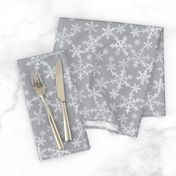 Lino Print White + Gray Christmas Snowflakes