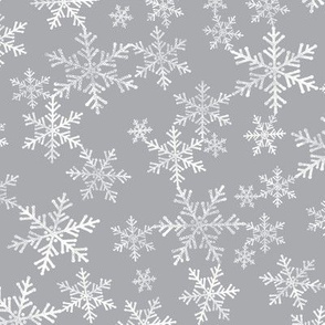 Lino Print White + Gray Christmas Snowflakes