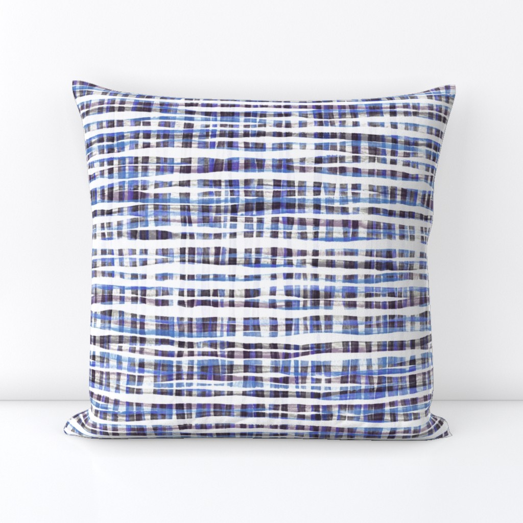 Hand Painted Rustic Plaid Check in Purple, Grey & White