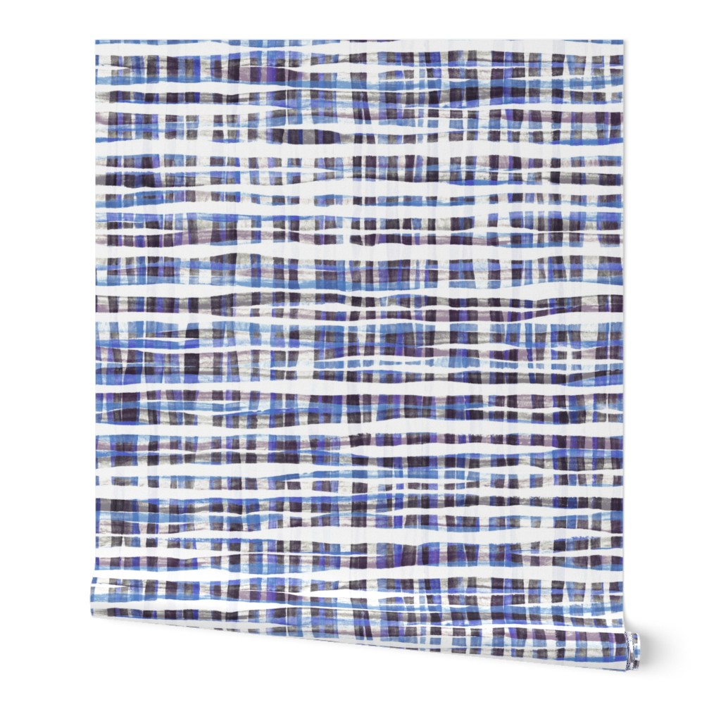 Hand Painted Rustic Plaid Check in Purple, Grey & White