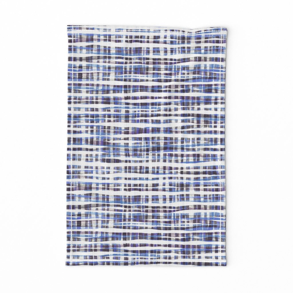 Hand Painted Rustic Plaid Check in Purple, Grey & White