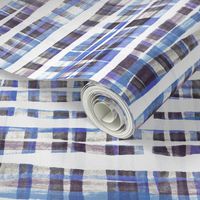 Hand Painted Rustic Plaid Check in Purple, Grey & White