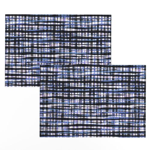 Hand Painted Rustic Plaid Check in Purple, Black & White