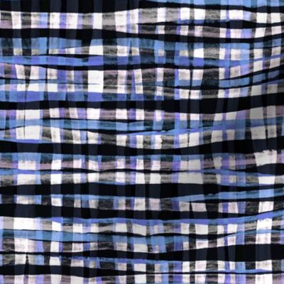 Hand Painted Rustic Plaid Check in Purple, Black & White