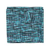 Hand Painted Rustic Plaid Check in Aqua, Indigo, Black & White